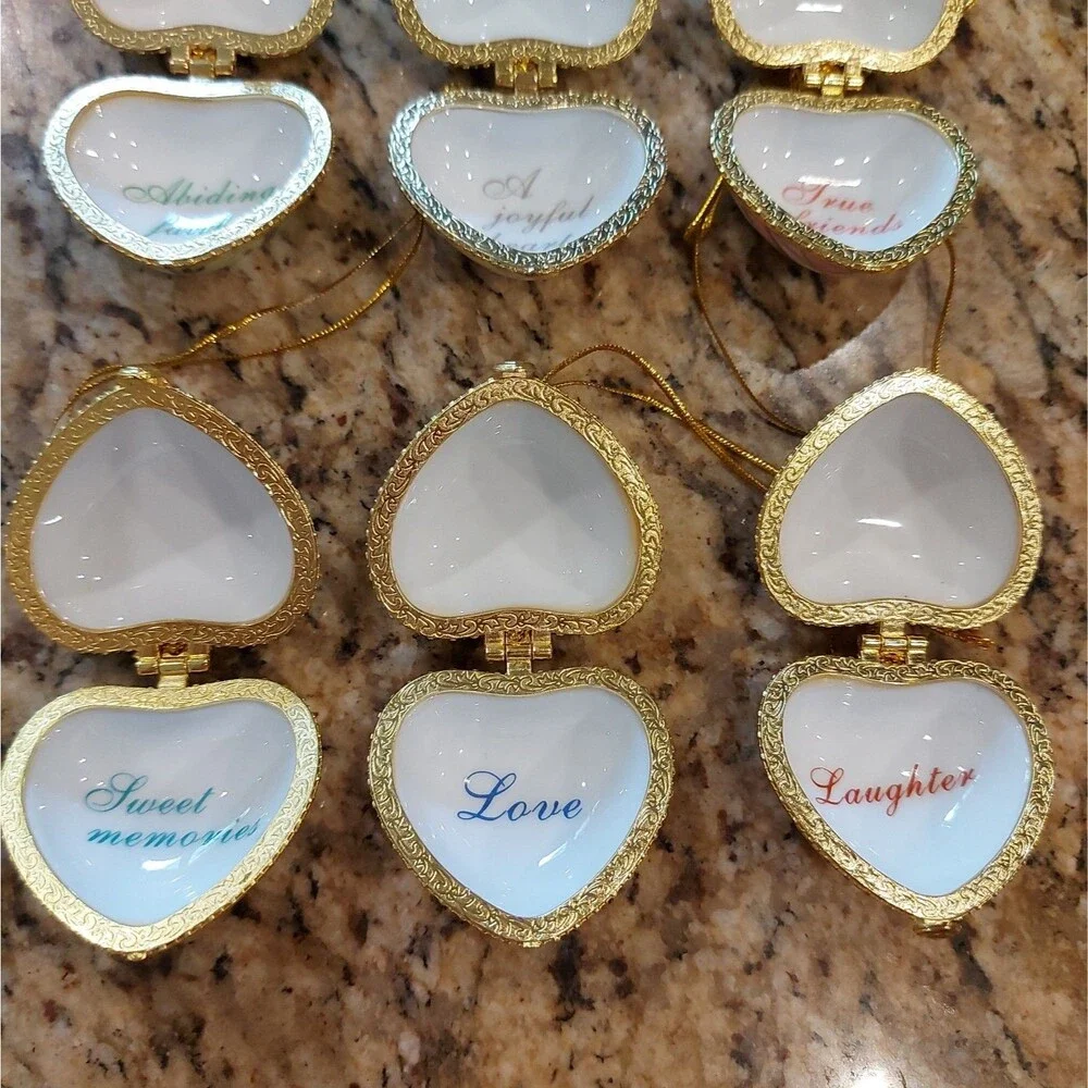Valerie Parr Hill Ceramic Heart Shape Ornaments / Trinkets Set Of 6 ~ QVC